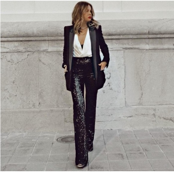 Zara sequined high rise flare size small NWOT Blogger’s Favorite - Picture 7 of 13